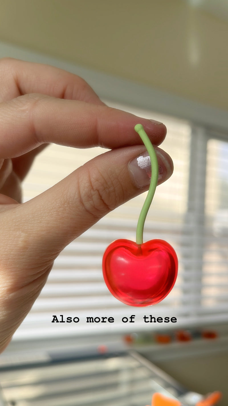 Puffy Cherry Earrings on Stem