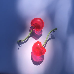 Puffy Cherry Earrings on Stem