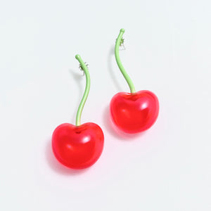 Puffy Cherry Earrings on Stem