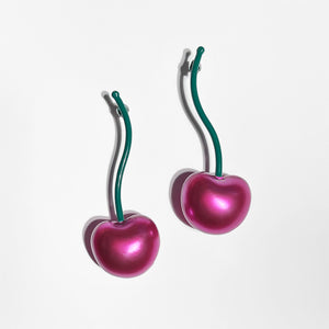 Puffy Cherry Earrings on Stem