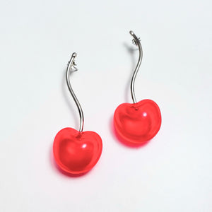 Puffy Cherry Earrings on Stem