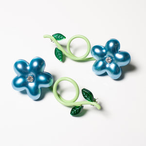 Puffy Flower Earrings with Leaves