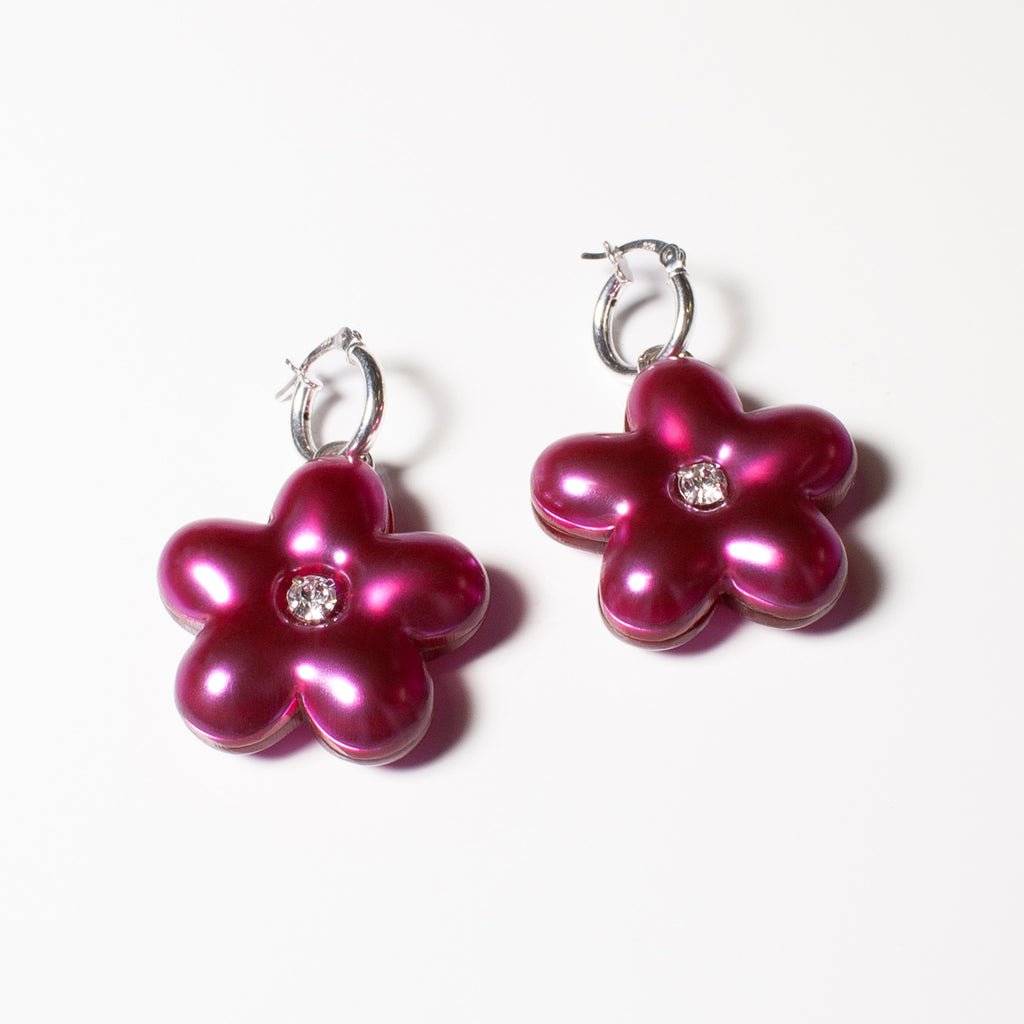 Puffy Flower Earrings on Hoops