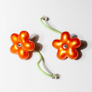 Puffy Flower Earrings on Stem