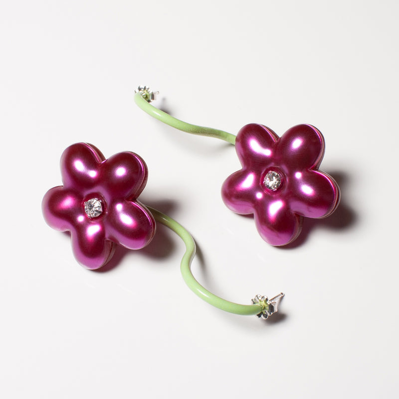 Puffy Flower Earrings on Stem