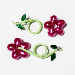 Puffy Flower Earrings with Leaves