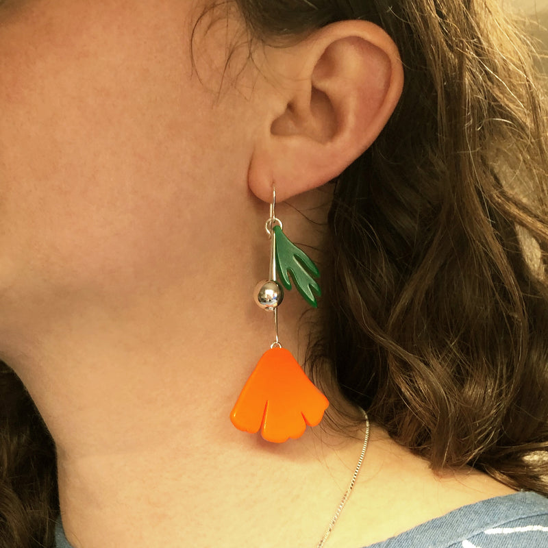 California Poppy Charm Earrings - Orange