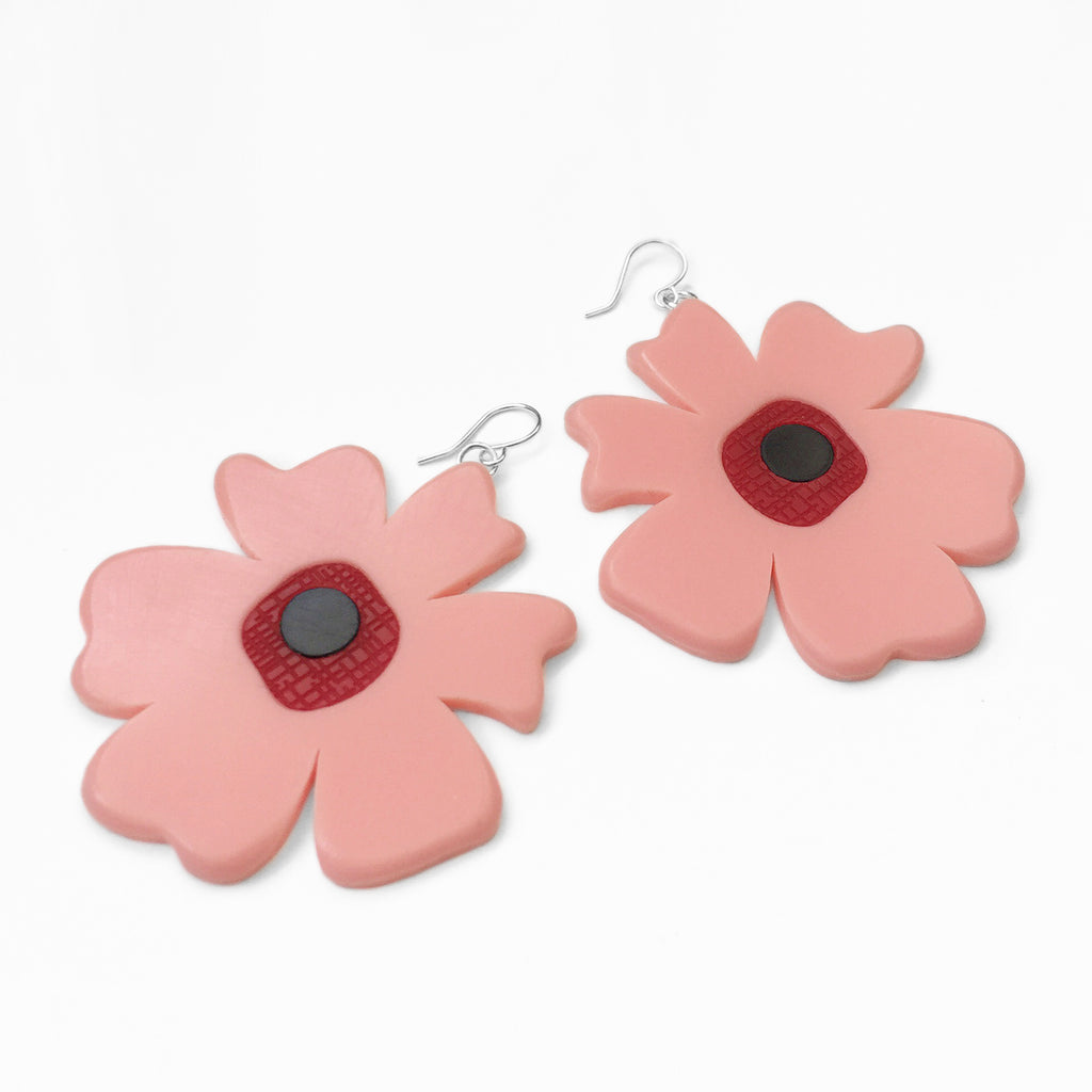 acrylic pink poppy earrings