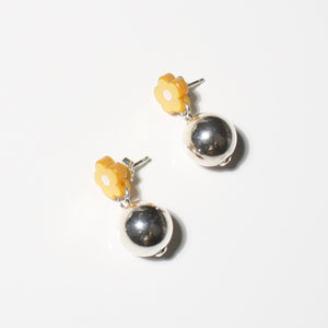 Mod Flower Stud with Hanging Silver Ball