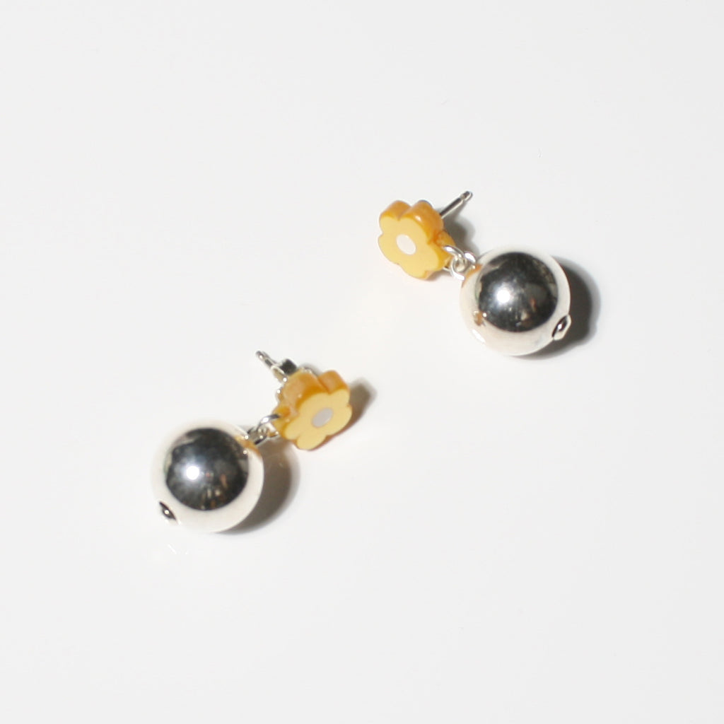 Mod Flower Stud with Hanging Silver Ball