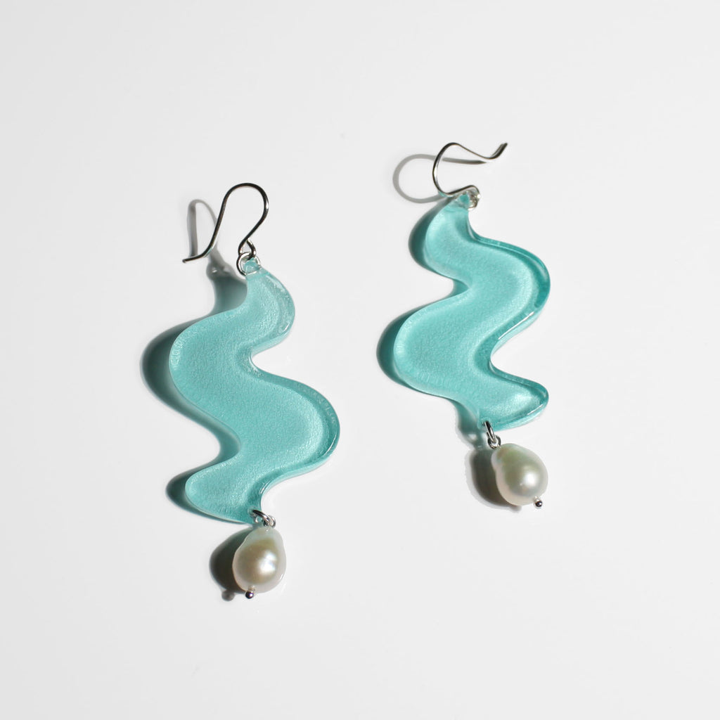 Wavy Earrings with Pearl Drops